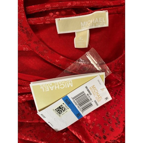 MICHAEL Michael Kors Red Metallic Cold-Shoulder Dress, NWT $165 Women's Size XL - Picture 10 of 13